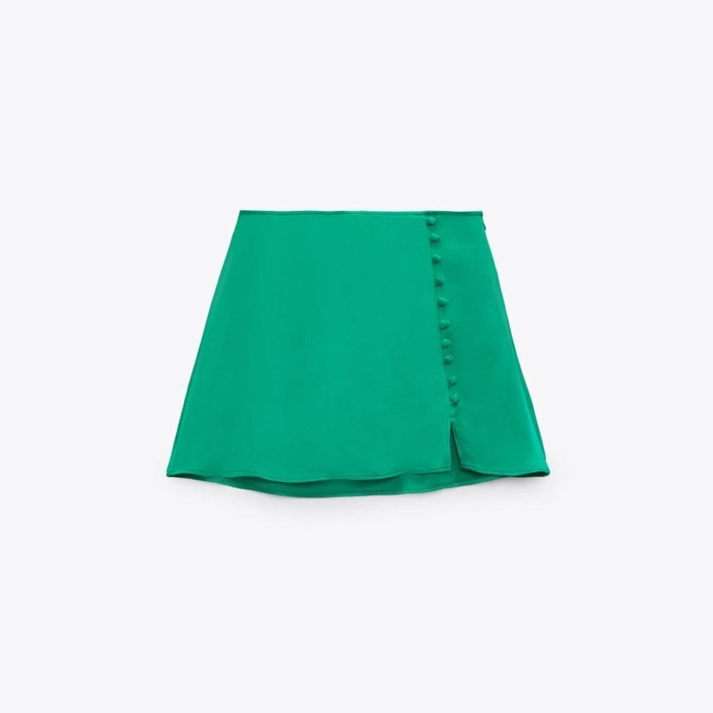 ZARA BUTTONED SATIN EFFECT SKORT GREEN SIZE S - 1165/338/500